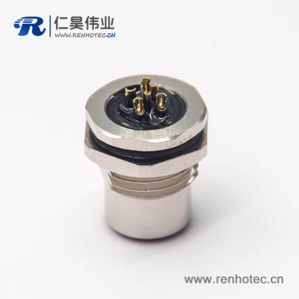 m12接插件5针板端穿墙焊线式直式防水插座母头 m12接插件5针板端穿墙焊线式直式防水插座母头