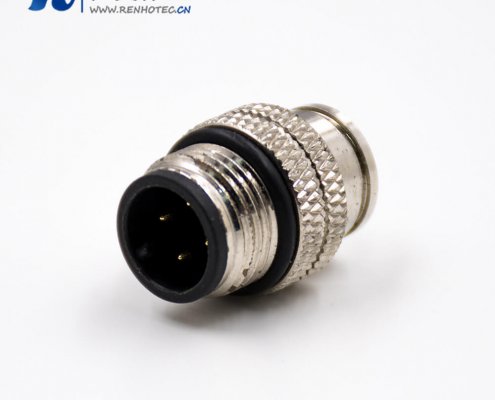 M12接插件A扣公头直式注塑焊线式带屏蔽4芯组装接头传感器