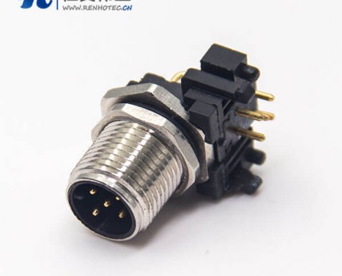 以太网连接m12公头插座穿墙防水5针弯脚插板传感器