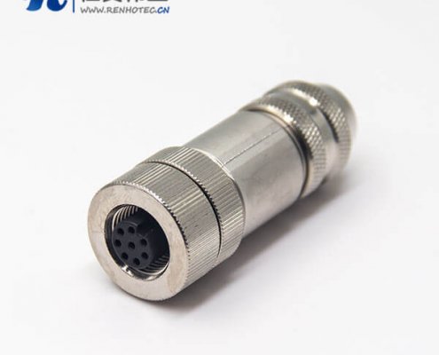 m12防水航空头8pin母头直式锁接A型编码全金属接插件