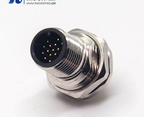 嵌入式防水m12插座17芯插PCB板前锁板直式公头