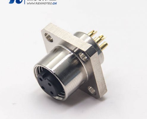 m12 板端航空法兰插座焊线式四芯母头工业防水接插件