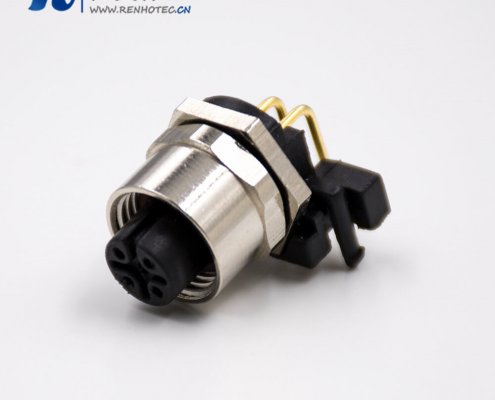 M12弯母头接插件A扣5芯PCB板安装插孔板端插座传感器