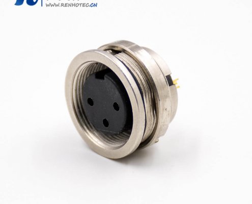 M16穿墙3芯母头直式A扣后锁穿墙焊杯接线板端插座接插件