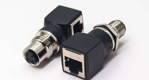 m12插座转rj45接插件m12A型母头转RJ45弯式插座