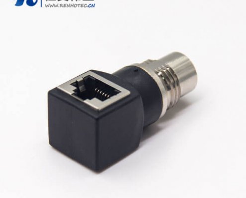 m12插座转rj45接插件m12A型母头转RJ45弯式插座