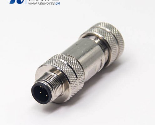 m12全金属屏蔽接插件直公头4pin组装式航空防水插头接插件