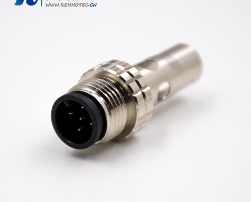 M12插头A扣公头直式接线焊接式带屏蔽5芯组装接头接插件