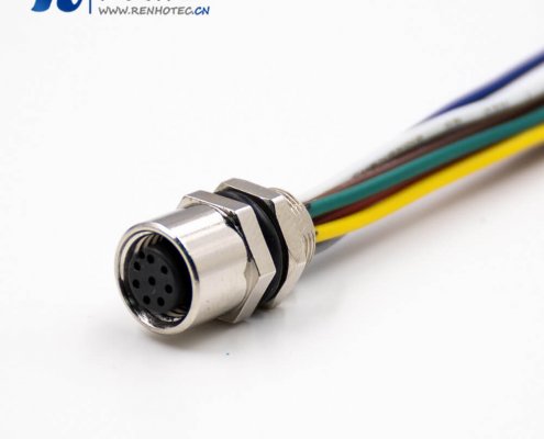 M8接插件母头8芯A扣直式板端插座后锁板接线焊接式传感器