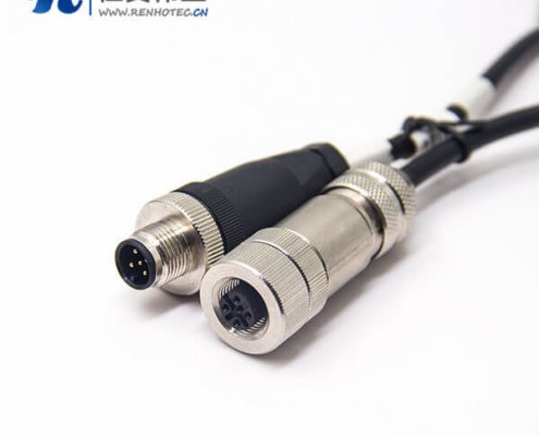 接插件 M12电缆0.5M AWG22五芯公头转全金属母头直式带屏蔽