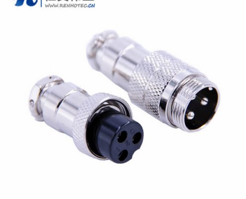 GX16 3芯对接航空插头直式公母头接线