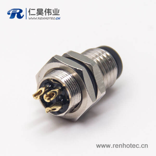 防水接头m8直式螺纹工业母头3pin焊线式前锁板面板安装防水插座 防水接头m8直式螺纹工业母头3pin焊线式前锁板面板安装防水插座