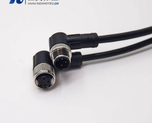 m12电缆弯母头A编码1M AWG223芯不带屏蔽工业防水接插件