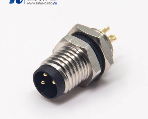 防水接头m8直式螺纹工业母头3pin焊线式前锁板面板安装防水插座