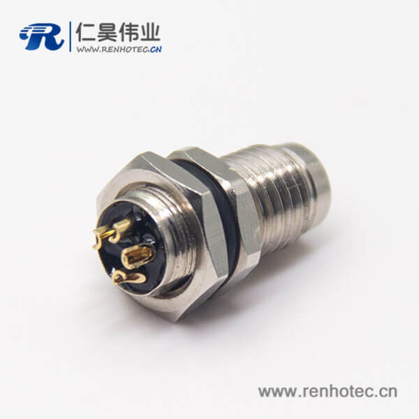 螺纹接头m8直式公头4pin焊线式屏蔽面板安装防水插座 螺纹接头m8直式公头4pin焊线式屏蔽面板安装防水插座