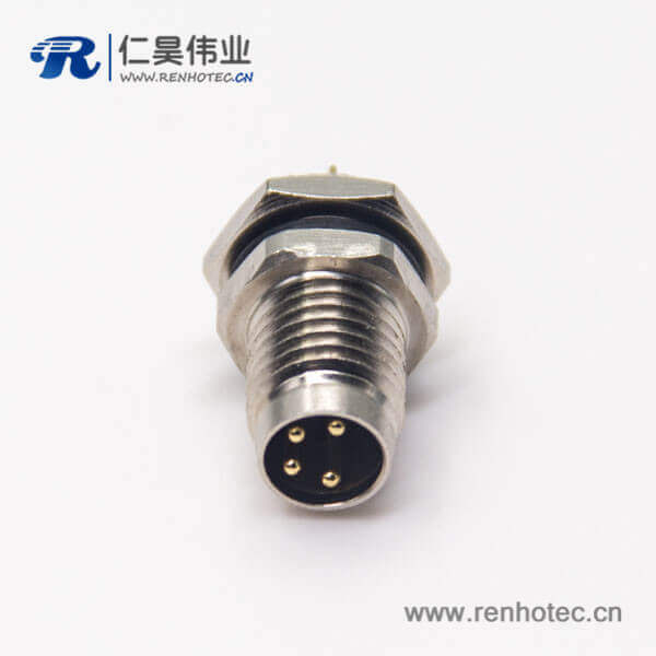 螺纹接头m8直式公头4pin焊线式屏蔽面板安装防水插座 螺纹接头m8直式公头4pin焊线式屏蔽面板安装防水插座