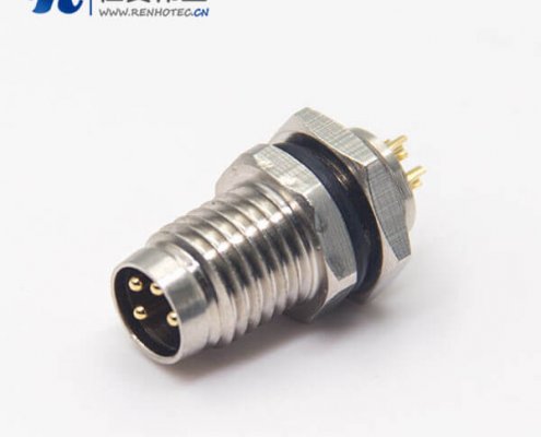 螺纹接头m8直式公头4pin焊线式屏蔽面板安装防水插座