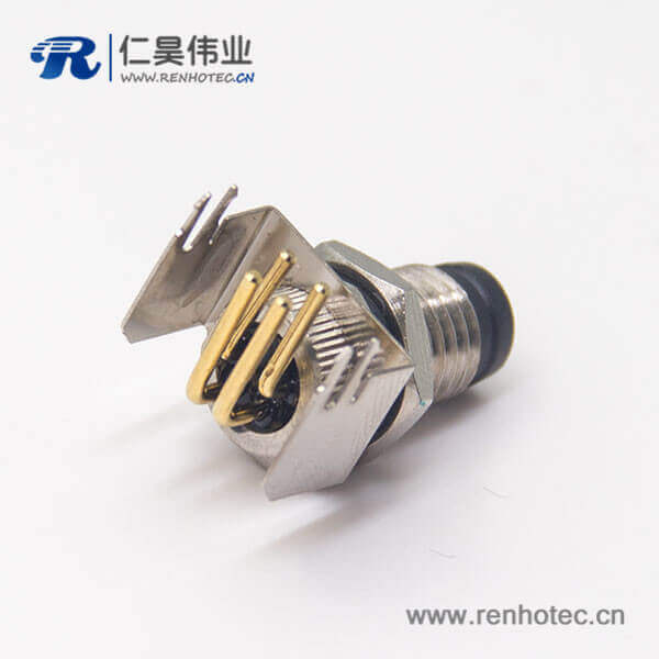 m8防水弯接头4pin公头插座穿孔式屏蔽前锁板安装航空接插件 m8防水弯接头4pin公头插座穿孔式屏蔽前锁板安装航空接插件