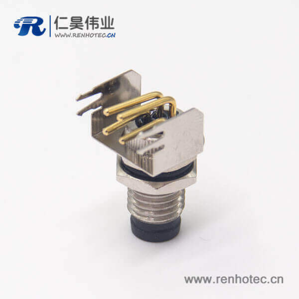 m8防水弯接头4pin公头插座穿孔式屏蔽前锁板安装航空接插件 m8防水弯接头4pin公头插座穿孔式屏蔽前锁板安装航空接插件