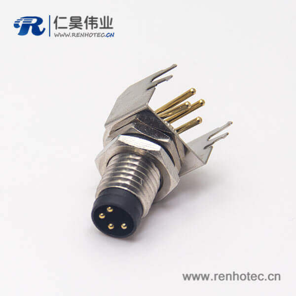 m8防水弯接头4pin公头插座穿孔式屏蔽前锁板安装航空接插件 m8防水弯接头4pin公头插座穿孔式屏蔽前锁板安装航空接插件