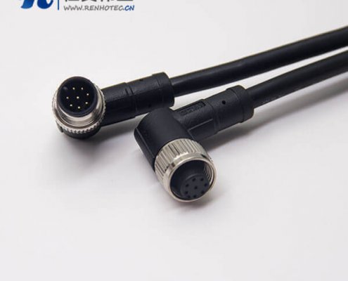 m12航空电缆8芯A型90度直式防水公对母不带屏蔽1M AWG24