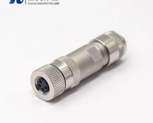 金属过线接头m8直式4pin锁接防水插头