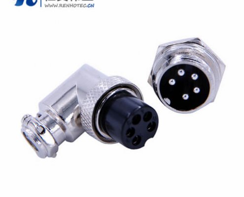 航空插头5芯接插件开孔16mm弯式母头公座