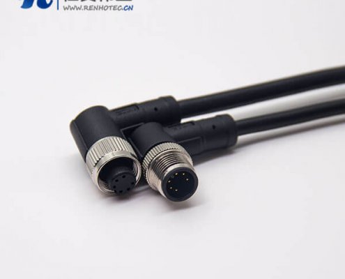 m12电缆弯公头6芯母头对公头不带屏蔽A型直式防水1M AWG24