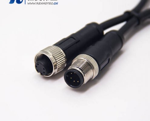 m12 6芯电缆插头180度注塑线缆不带屏蔽A编码1M AWG24