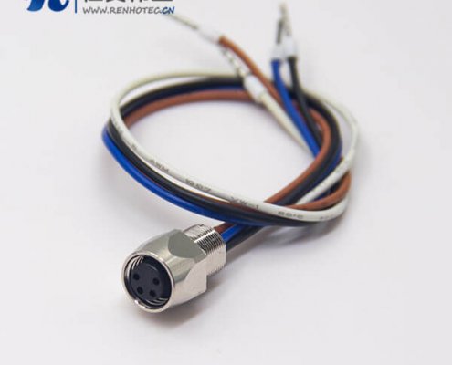 防水M8插座焊线母头直式插座接24AWG线长1米4芯螺纹接插件