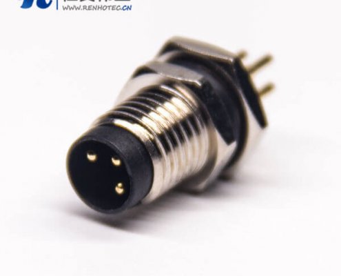 3芯防水圆形接插件后锁板插板式m8公头