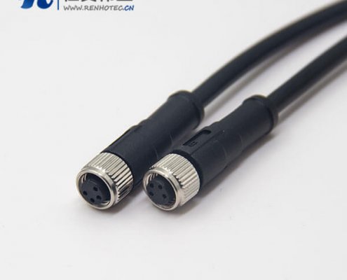 m8 4芯直式母头24AWG线长1米注塑线双边组装电缆