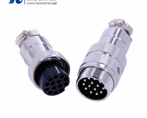 14芯圆孔插头接线GX20航空直式公母对接接插件