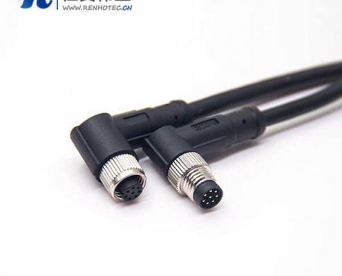 电缆接头m8弯式航空插头8芯A型公转母注塑线26AWG线长1米