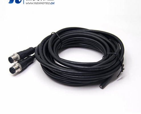 m12电缆插头双边不带屏蔽直式8芯注塑线A型公头1M AWG22