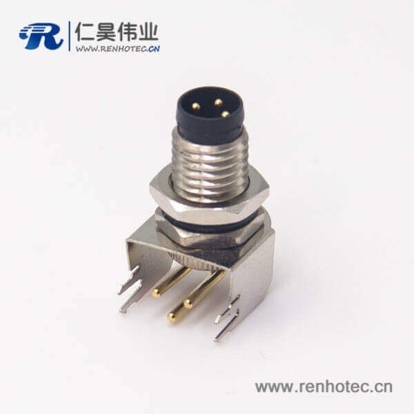 pcb板m8接头3pin带支架公头弯式前锁板面板安装穿孔式防水航空插座 pcb板m8接头3pin带支架公头弯式前锁板面板安装穿孔式防水航空插座