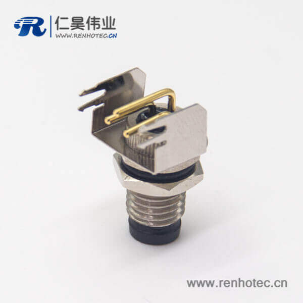 pcb板m8接头3pin带支架公头弯式前锁板面板安装穿孔式防水航空插座 pcb板m8接头3pin带支架公头弯式前锁板面板安装穿孔式防水航空插座