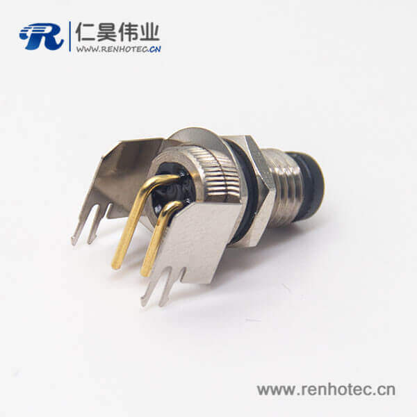 pcb板m8接头3pin带支架公头弯式前锁板面板安装穿孔式防水航空插座 pcb板m8接头3pin带支架公头弯式前锁板面板安装穿孔式防水航空插座