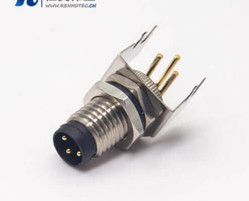 pcb板m8接头3pin带支架公头弯式前锁板面板安装穿孔式防水航空插座