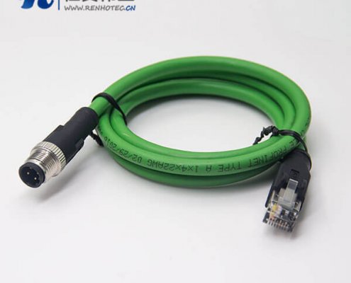 M12接头d型接头不带屏蔽4芯公头转RJ45水晶插头连线3米AWG22