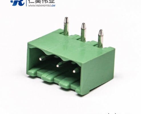 插拔式3芯弯式接线端子弯针两侧实心绿色端子穿孔式