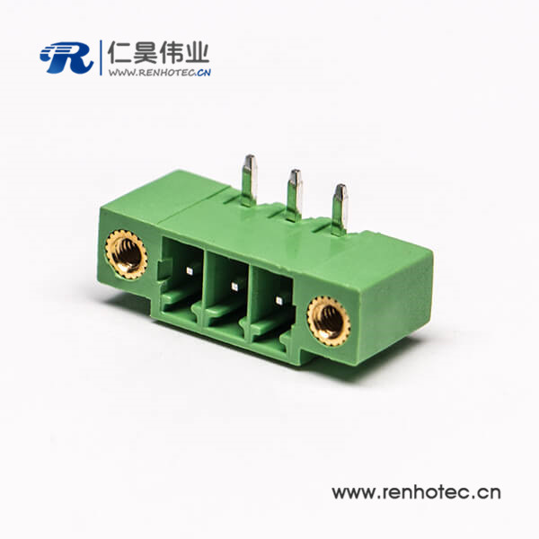 绿色接线端子3芯插孔PCB板安装2孔法兰弯式端子接插件