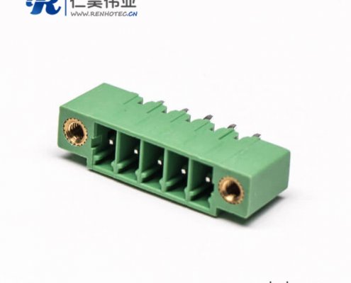 绿色的穿孔插板接线端子5芯直式绿色插拔式端子接线