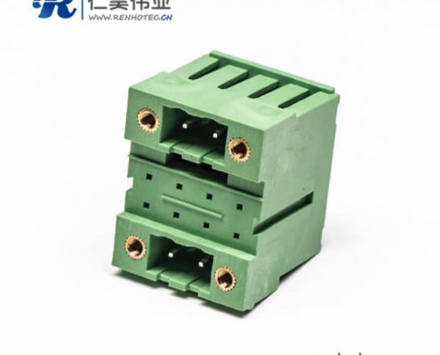插拔式焊接端子4孔法兰式绿色4芯面板安装方形接线端子