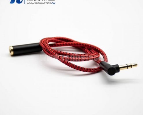 3.35mm插头镀金公头对母3极弯对直红色音频延长线0.5米-3米