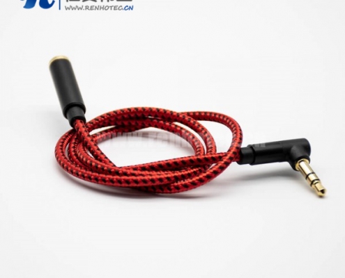 3.35mm插头镀金公头对母3极弯对直红色音频延长线0.5米-3米