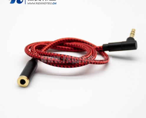 3.35mm插头镀金公头对母3极弯对直红色音频延长线0.5米-3米