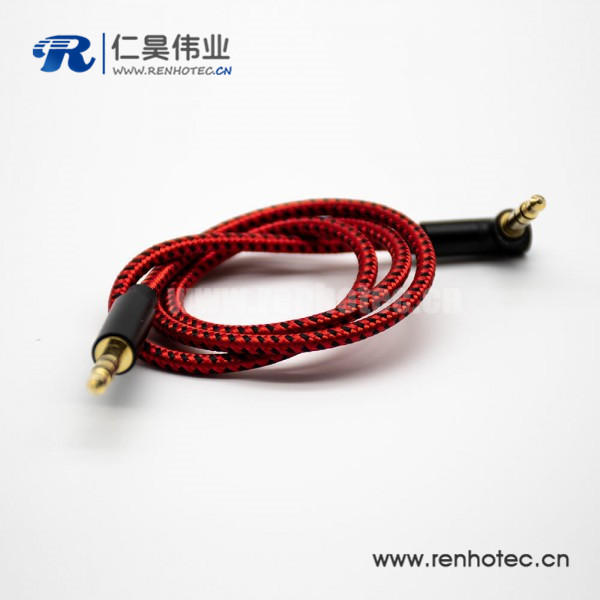 3.5mm耳机插头公对公3极镀金直对弯红色音频线0.5米-3米