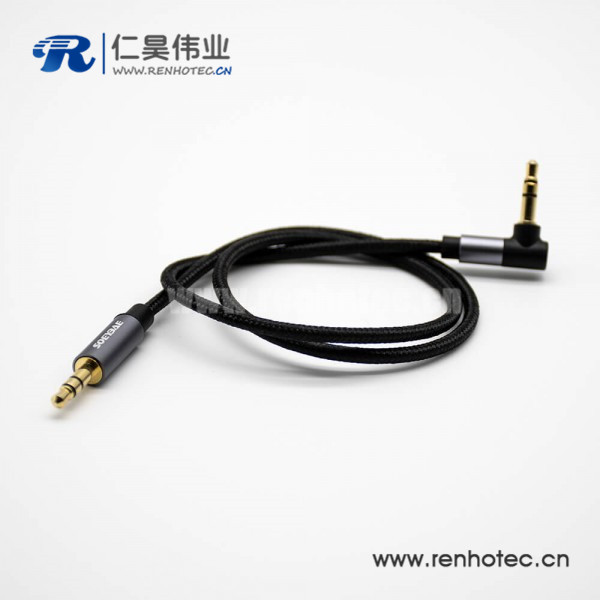 3.5mm耳机插头镀金3极公对公直对弯带黑色音频线0.5米-3米