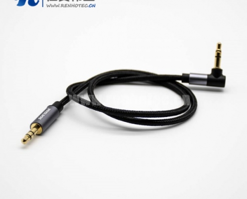 3.5mm耳机插头镀金3极公对公直对弯带黑色音频线0.5米-3米